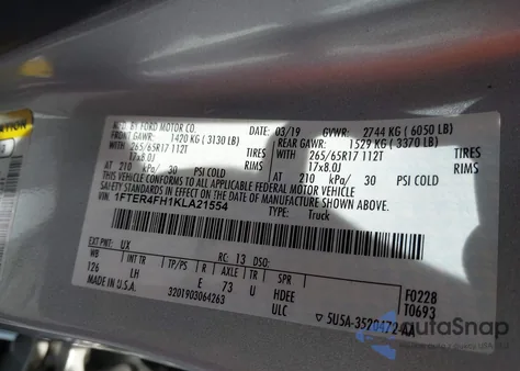 2019 Ford Ranger Xlt z USA, uszkodzony, nr VIN 1FTER4FH1KLA21554